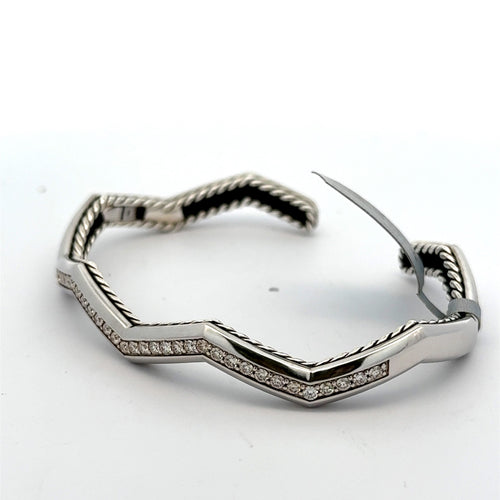 David Yurman Silver Zig Zag Stax 5mm Pave Ladies Bracelet 0.984 TCW