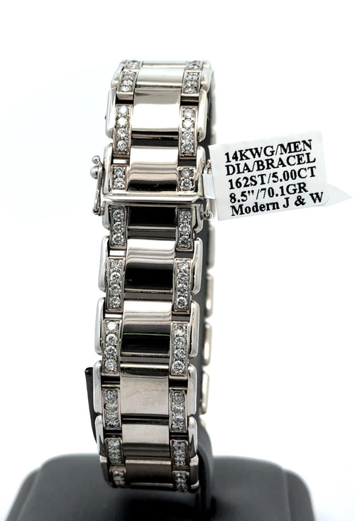 14k White Gold 5.00CT Men's Diamond Tennis Bracelet, 8.5", 70.1G S108263