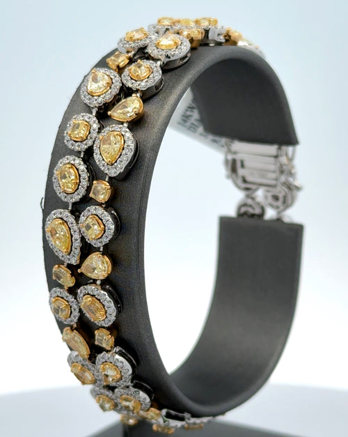 14k White Gold 11.25CTW Multi color Diamond Bangle Bracelet, 28.7g, 7''