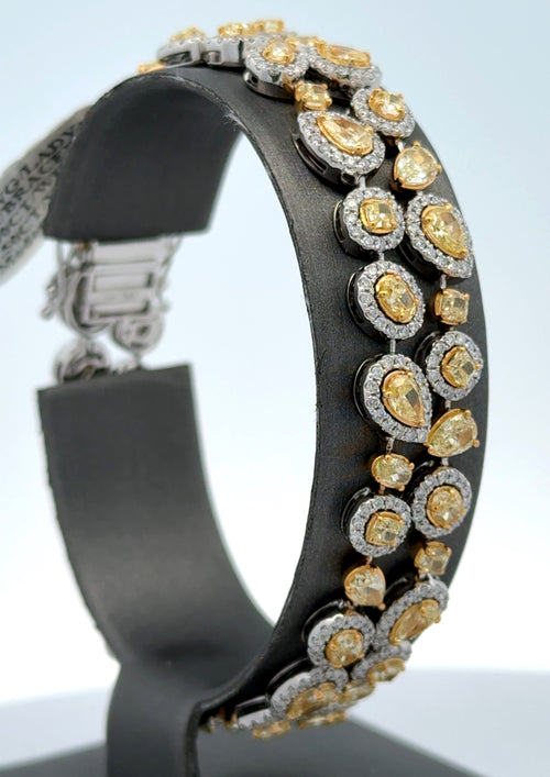 14k White Gold 11.25CTW Multi color Diamond Bangle Bracelet, 28.7g, 7''