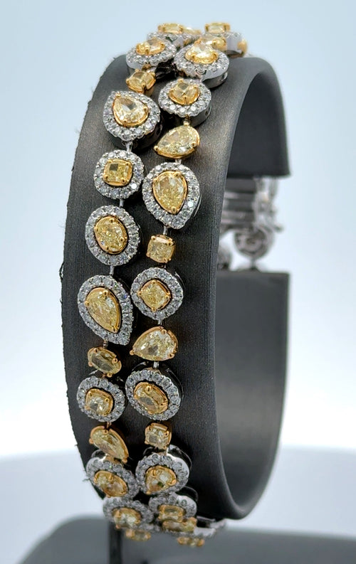 14k White Gold 11.25CTW Multi color Diamond Bangle Bracelet, 28.7g, 7''