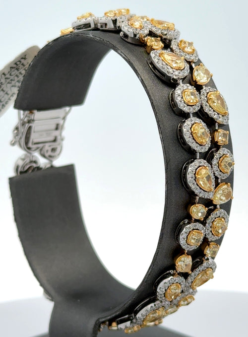 14k White Gold 11.25CTW Multi color Diamond Bangle Bracelet, 28.7g, 7''