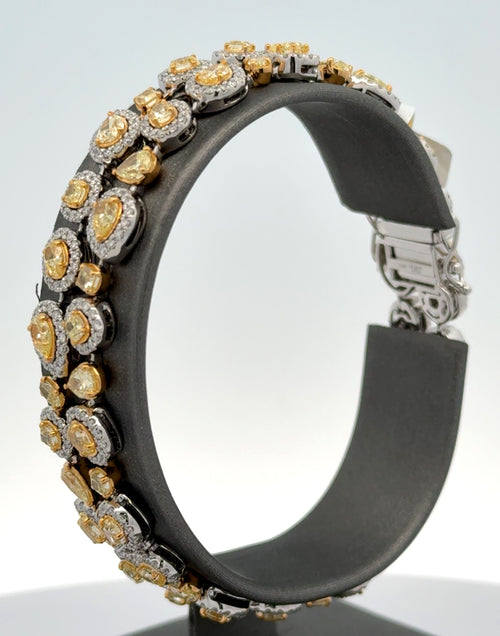 14k White Gold 11.25CTW Multi color Diamond Bangle Bracelet, 28.7g, 7''