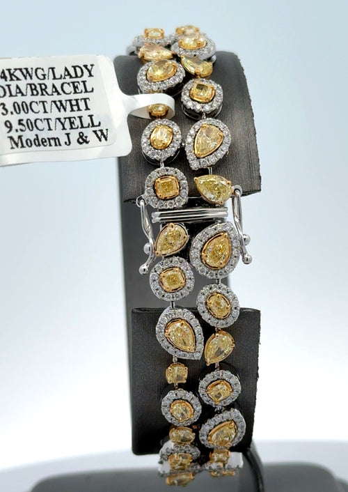 14k White Gold 11.25CTW Multi color Diamond Bangle Bracelet, 28.7g, 7''