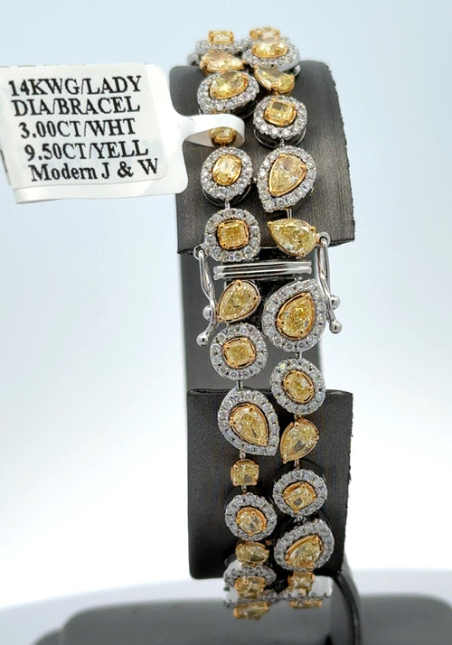 14k White Gold 11.25CTW Multi color Diamond Bangle Bracelet, 28.7g, 7''