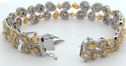 14k White Gold 11.25CTW Multi color Diamond Bangle Bracelet, 28.7g, 7''