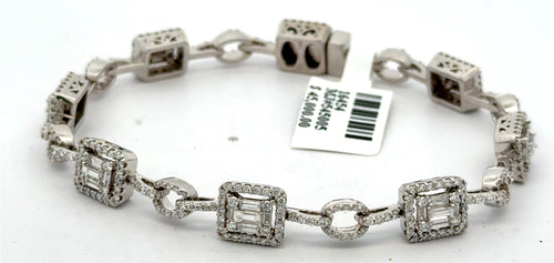 14k White Gold 4.75 CT Baguette Diamond Bracelet, 7", 17.8g, S16454