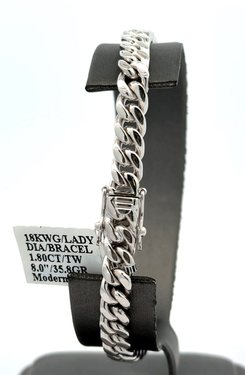 18k White Gold 1.80CT Cuban Link Diamond Bracelet, 35.8gm, 8", S16512