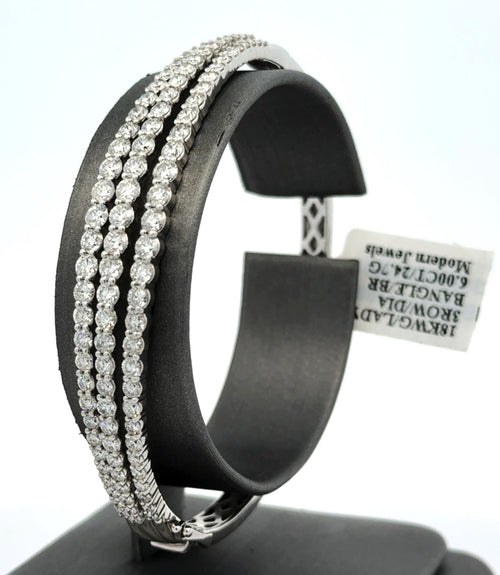 18k White Gold 6.00 CT Diamond Bangle Bracelet, 24.7g, S16559