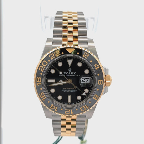 Rolex GMT-MASTER II 40mm Watch Oystersteel & 18k Gold, 126713GRNR, NEW
