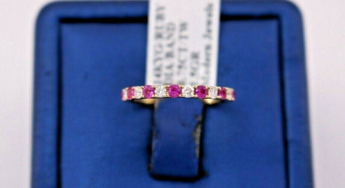 14k Yellow Gold 0.75 CT Diamond & Ruby Ladies Band, 1.5gm, Size 6.75