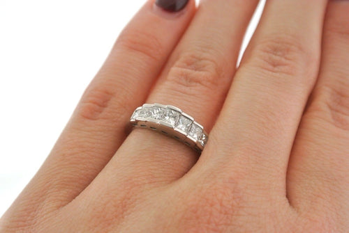 Platinum 1.00 CT Princess Cut Diamond Wedding Band, 6.4gm, Size 5.25