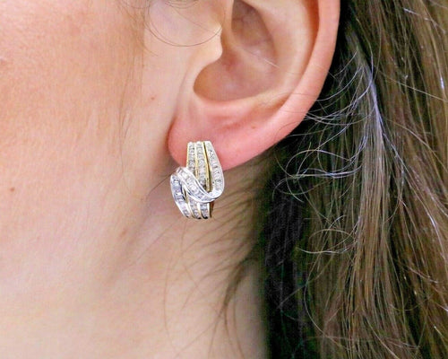 10K Two Tone Gold 1.0 CT Diamond Ladies Earrings, 6.7gm