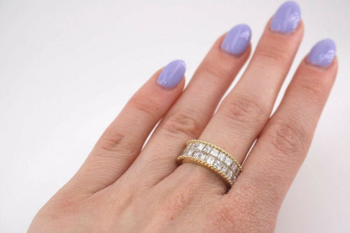 18k Yellow Gold 3.50 CT Princess Cut Diamond Band, 7.1gm, Size 6