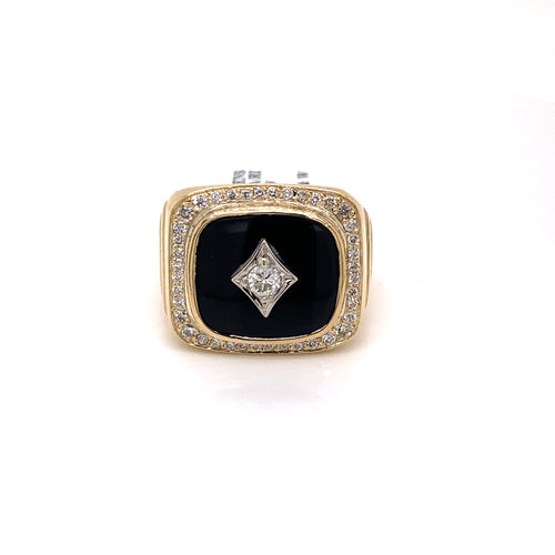 14k Yellow Gold 0.50 CT Men's Onyx & Diamond Ring