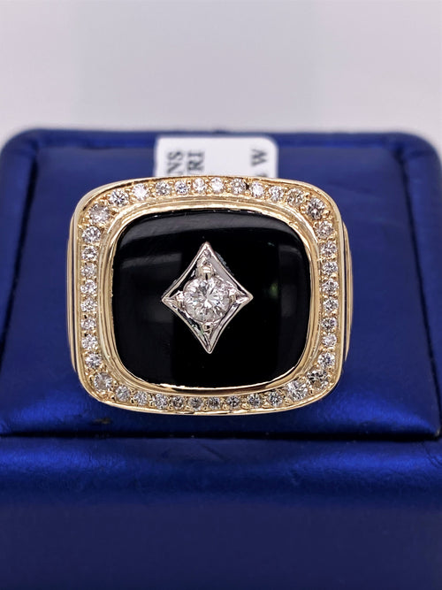 14k Yellow Gold 0.50 CT Men's Onyx & Diamond Ring