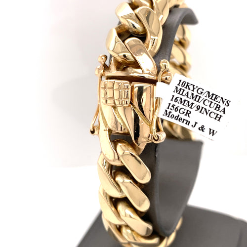 10k Yellow Gold Men's Miami Cuban Link Bracelet, S106838