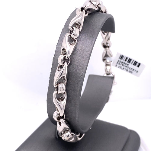 14k White Gold Fancy Link Men's Bracelet
