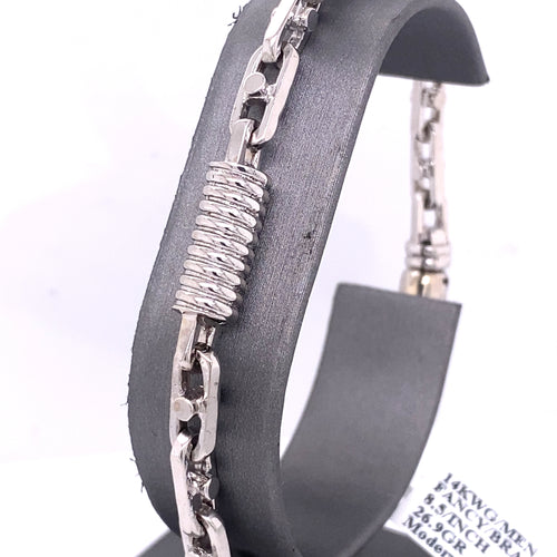 14k White Gold Fancy Men's Chain Bracelet, S106963