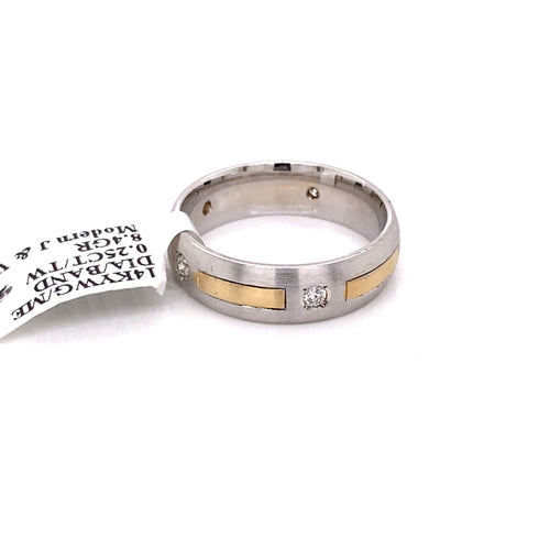 14k Two Tone 0.25 CT Diamond Men's Wedding Band Gold
