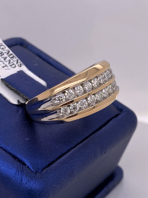 14k Yellow Gold 1.35 CT Diamond 2 Row Men's Wedding Band