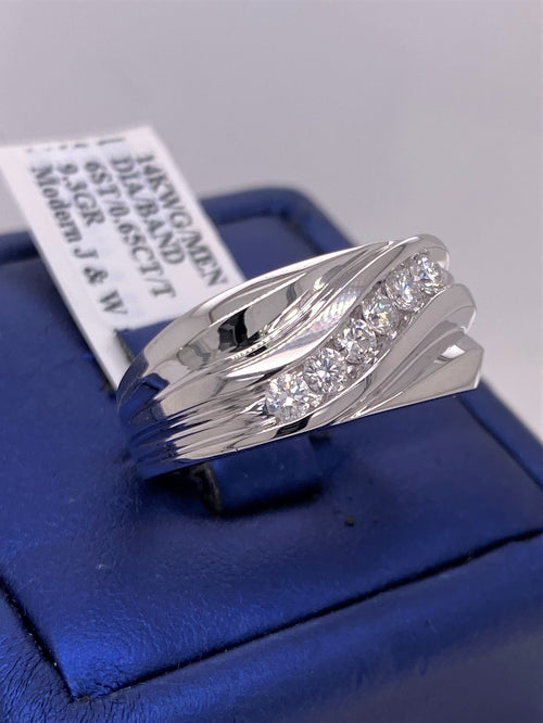 14k White Gold 0.65 CT Diamond Men's Wedding Band