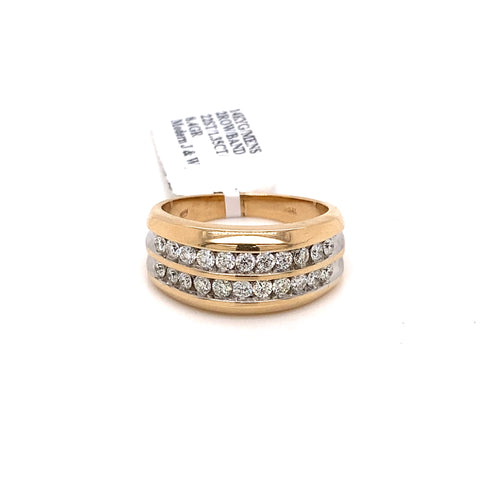 14k Yellow Gold 1.35 CT Diamond 2 Row Men's Wedding Band