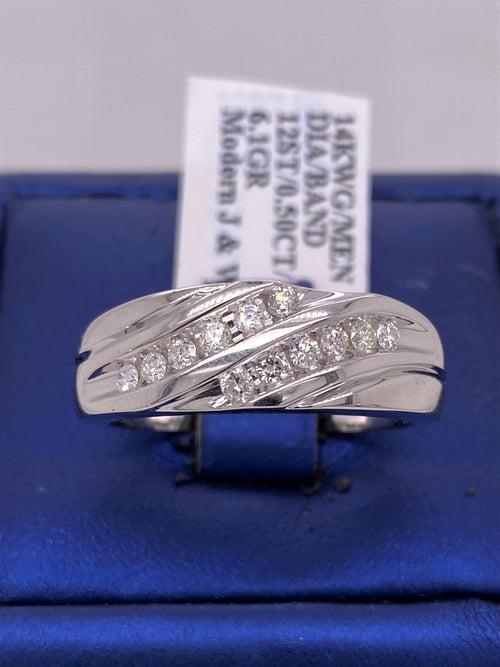 14k White Gold 0.50 CT Diamond Men's Wedding Band