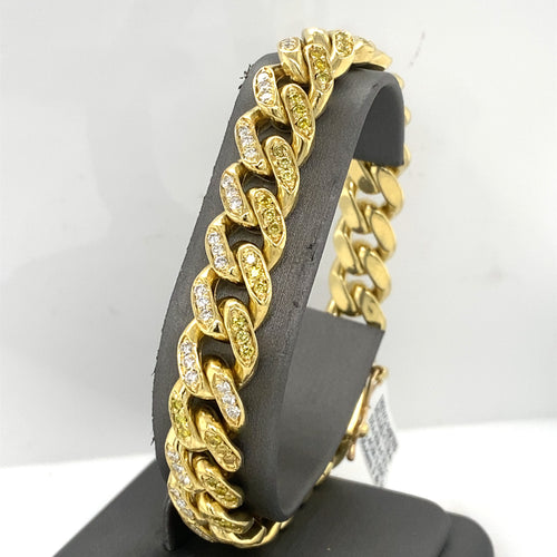 18K Yellow Gold 3.50 CT Diamond Miami Cuban Mens Bracelet