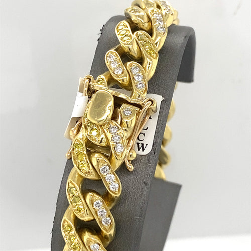 18K Yellow Gold 3.50 CT Diamond Miami Cuban Mens Bracelet