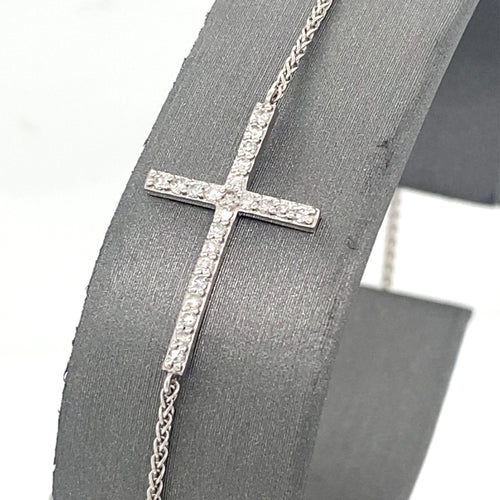 10k White Gold 0.35 CT Diamond Cross Bollo Bracelet
