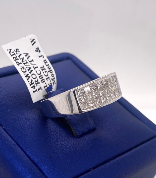 14k White Gold 1.00 CT Princess Cut Diamond Invisible Setting Band