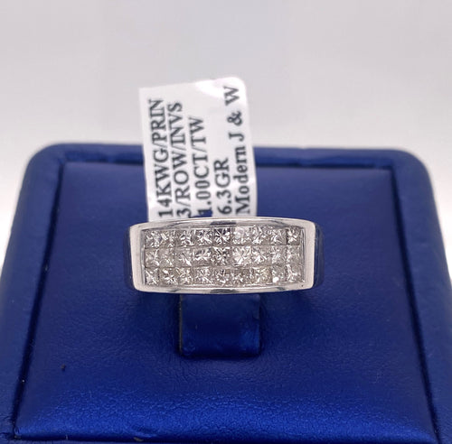 14k White Gold 1.00 CT Princess Cut Diamond Invisible Setting Band