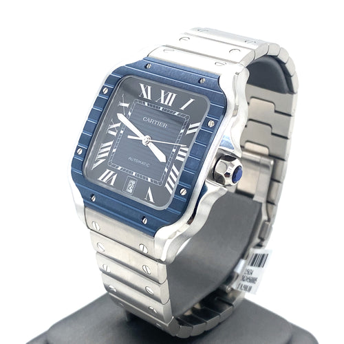 Cartier De Santos Cartier Steel & Blue Dial 39.8mm Watch, WSSA0048