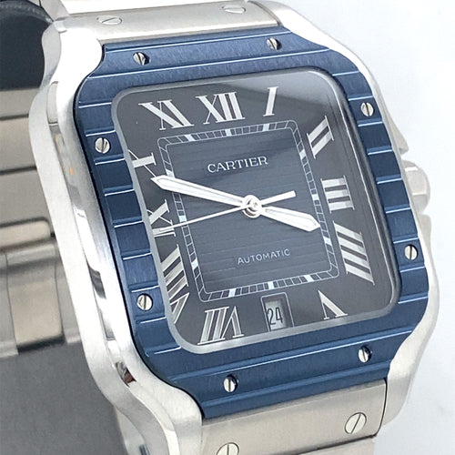 Cartier De Santos Cartier Steel & Blue Dial 39.8mm Watch, WSSA0048