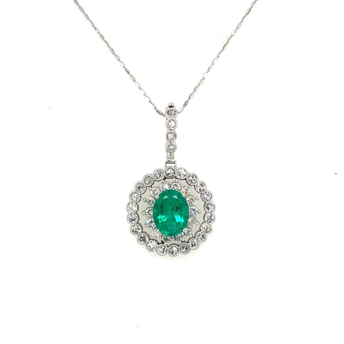 Platinum & 14k White Gold 4.25 CT Colombian Emerald & Diamond Fancy Pendant