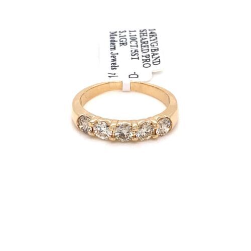 14k Yellow Gold 1.10 CT Diamond Shared Prong Band, 3.1g, Size 7,