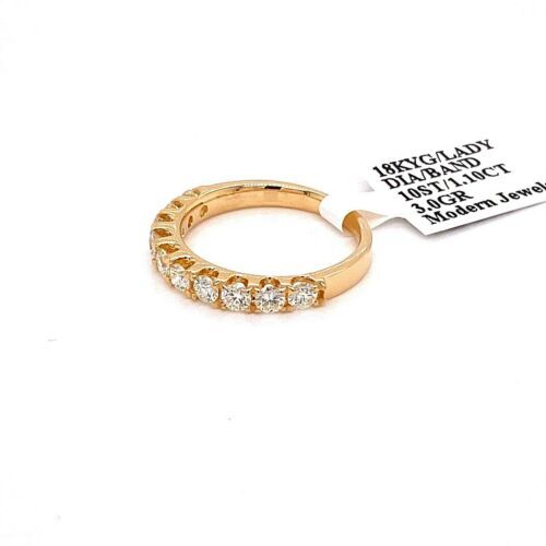 18k Yellow Gold 1.10 CT Diamond Shared Prong Wedding Band, 3gm Size 6.25 =