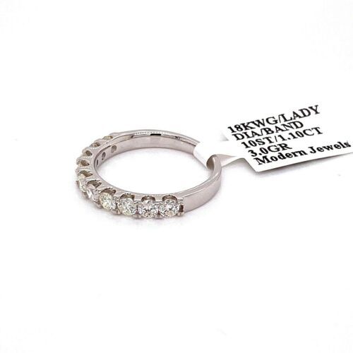 18k White Gold 1.10 CT Diamond Shared Prong Wedding Band, 3gm Size 6.25