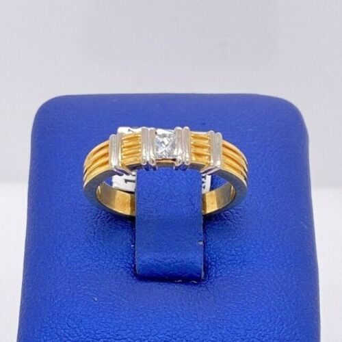 18k Two Tone Gold 0.16 CT Princess Cut Diamond Ladies Band, 5.2gm