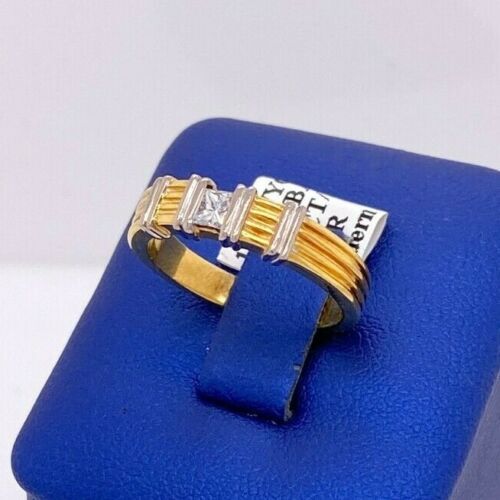 18k Two Tone Gold 0.16 CT Princess Cut Diamond Ladies Band, 5.2gm