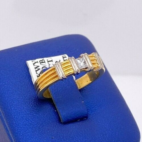 18k Two Tone Gold 0.16 CT Princess Cut Diamond Ladies Band, 5.2gm
