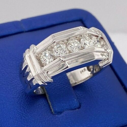 14k White Gold Men's 1.25 CT Diamond Band, 13gm, Size 10.5