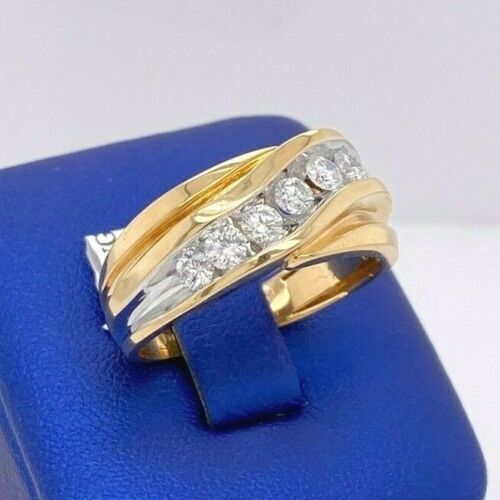 14k Two Tone Gold 1.00 CT Diamond Men's Fancy Band, 8.7gm, Size 10