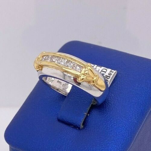 14k Two Tone Gold 0.50 CT Princess Cut Diamond Band, 6.9gm, Size 6.5