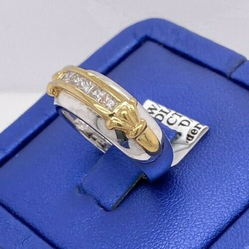 14k Two Tone Gold 0.50 CT Princess Cut Diamond Band, 6.9gm, Size 6.5