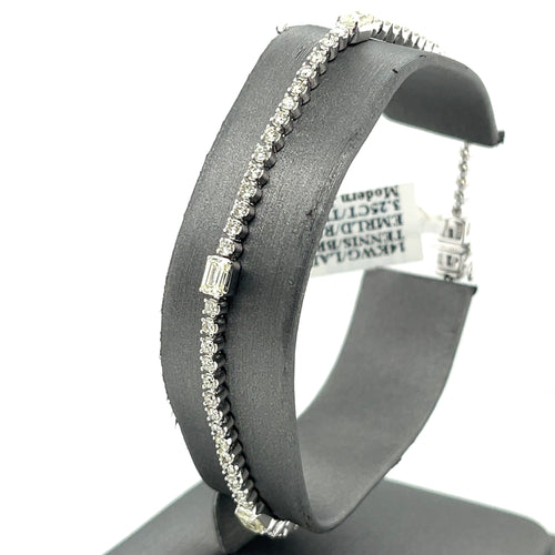 14k White Gold 3.25 CT Diamond Tennis Ladies Bracelet, 7.2g, 7.25"
