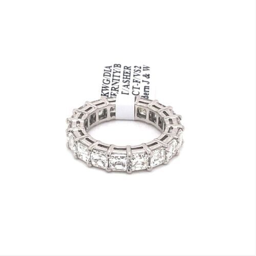 14k White Gold 4.50 CT Asscher Cut Eternity Band, Size 6, 7.8gm