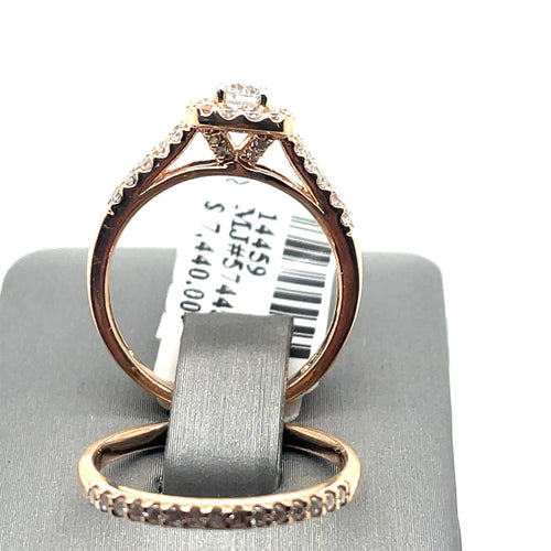 14k Rose Gold 1.50 CT Diamond Engagement Ring Set, 5.5gm, Size 7