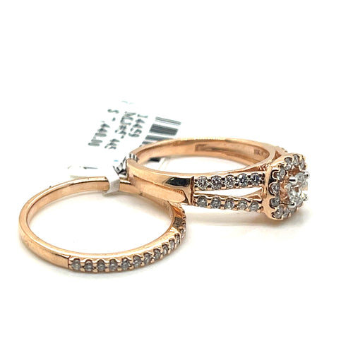 14k Rose Gold 1.50 CT Diamond Engagement Ring Set, 5.5gm, Size 7
